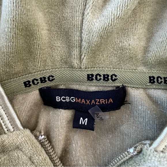 BCBG MaxAzria Rhinestone Bling Green Full Zip Hooded Velour Track Jacket Y2K - Picture 4 of 4